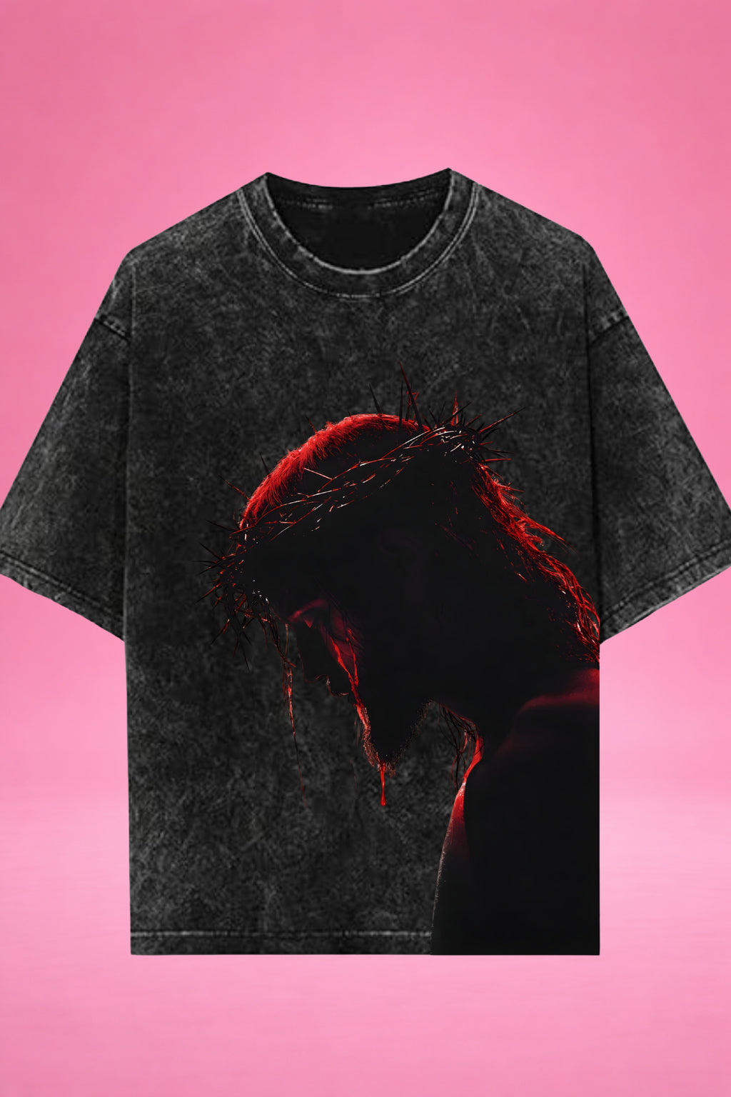 Sacred Silence: Crown of Thorns Acid Wash Oversized T-Shirt
