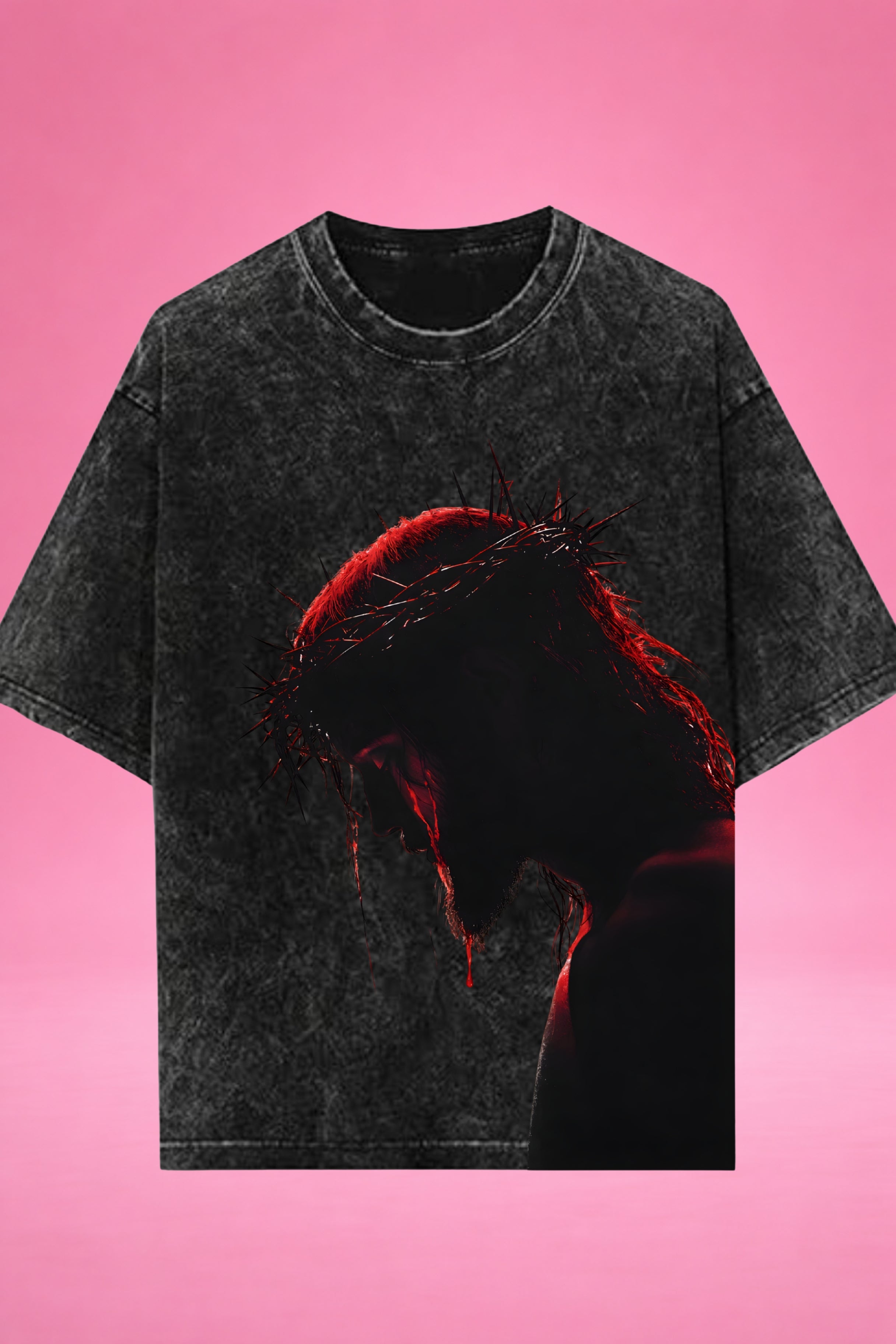 Sacred Silence: Crown of Thorns Acid Wash Oversized T-Shirt