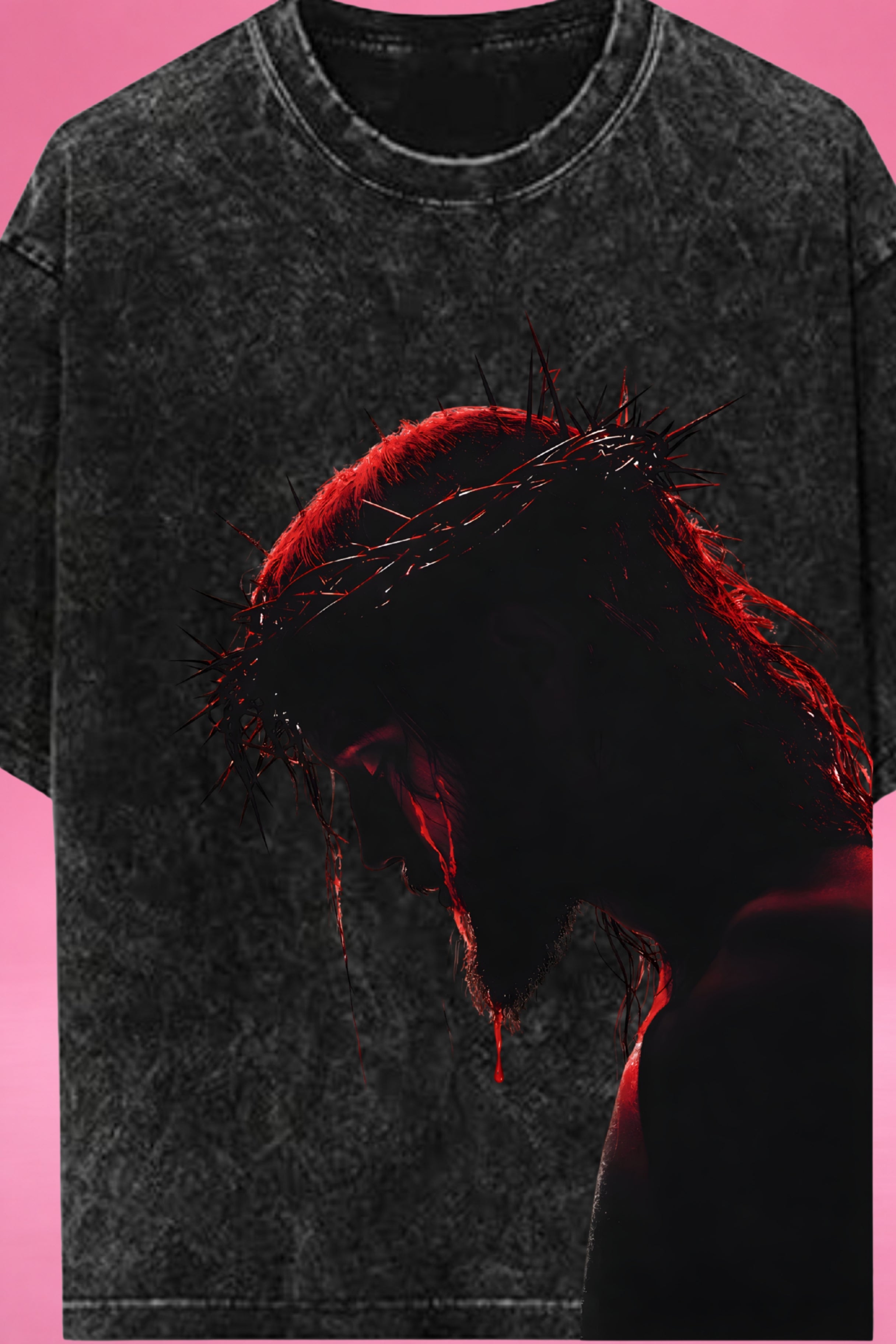 Sacred Silence: Crown of Thorns Acid Wash Oversized T-Shirt