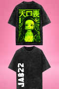 Silent Ember Nezuko Demon Slayer Acid Wash Oversized T-Shirt