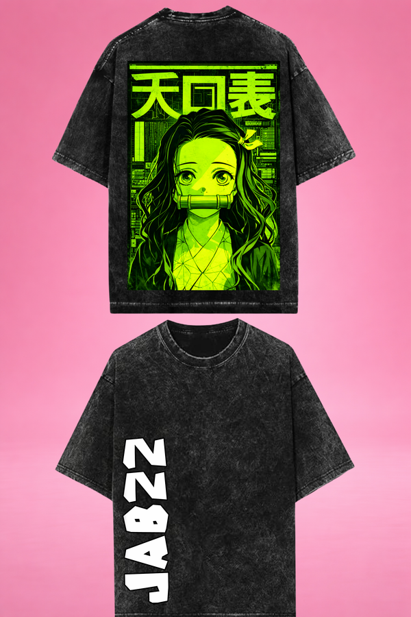 Silent Ember Nezuko Demon Slayer Acid Wash Oversized T-Shirt