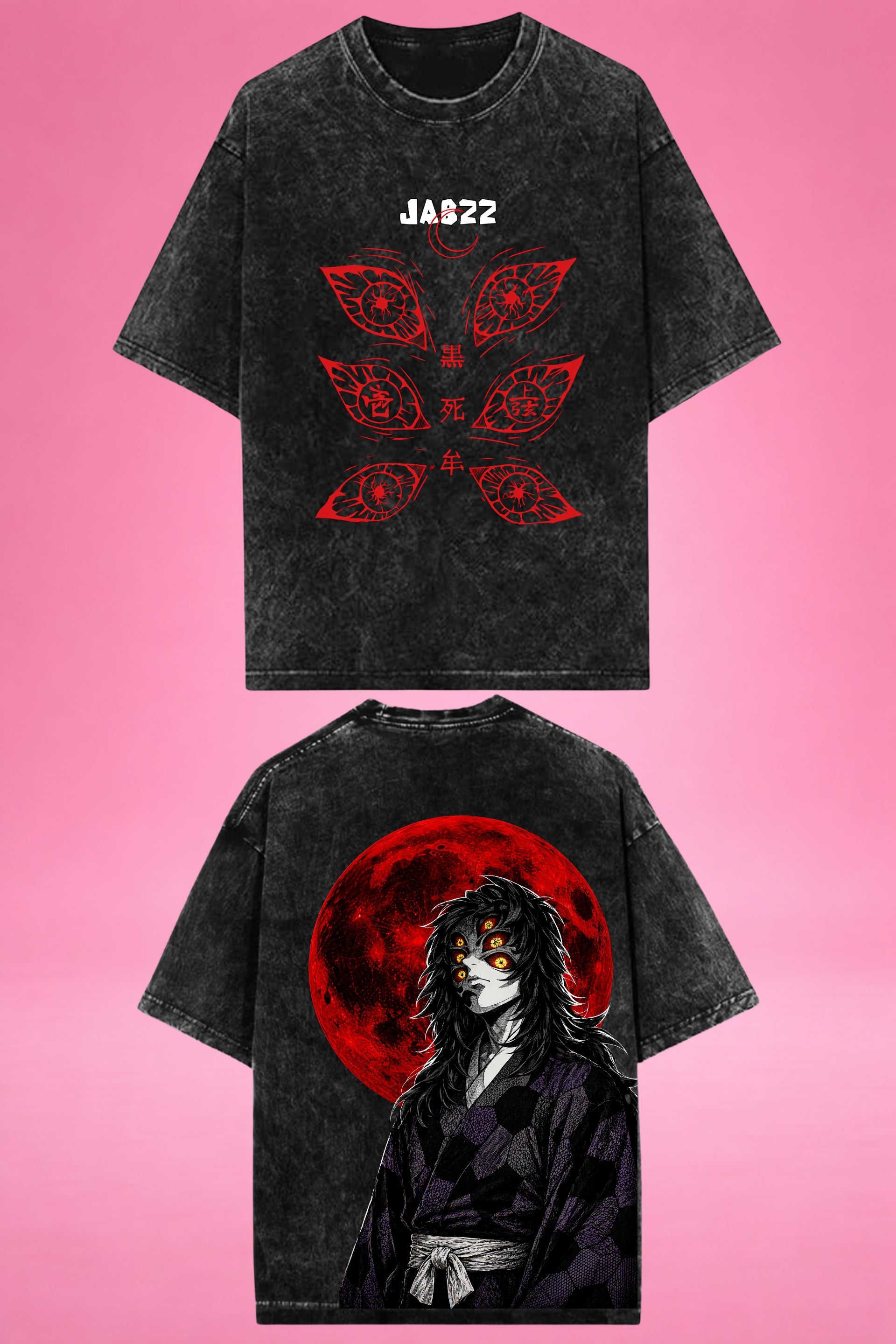 Moon of Six Eyes Kokushibo Demon Slayer Acid Wash Oversized T-Shirt