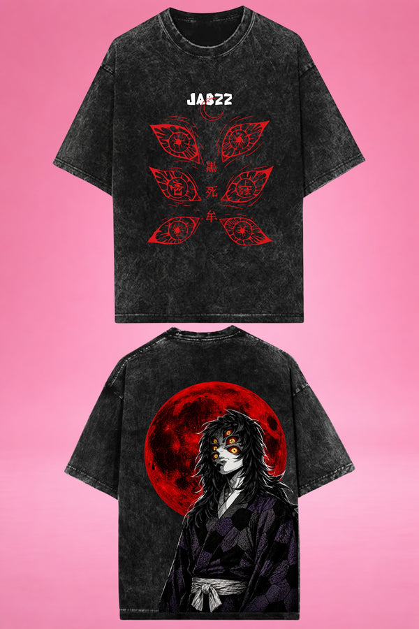 Moon of Six Eyes Kokushibo Demon Slayer Acid Wash Oversized T-Shirt