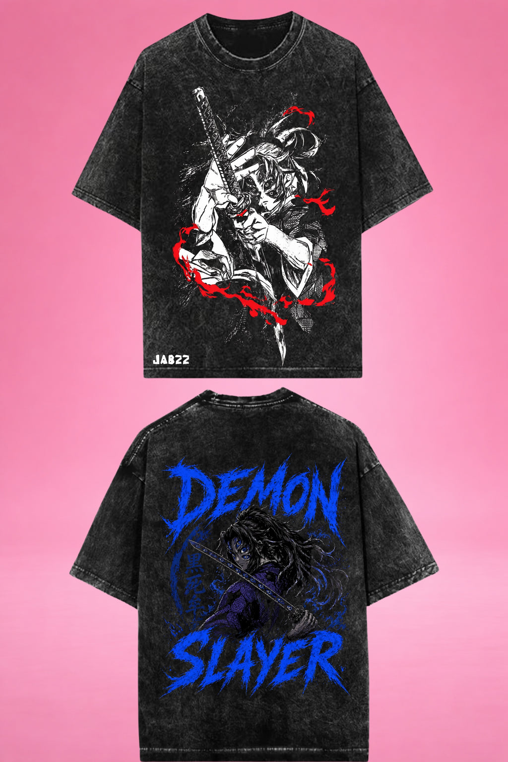 Moon-Blood Ascension Kokushibo Acid Wash Oversized T-Shirt