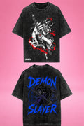 Moon-Blood Ascension Kokushibo Acid Wash Oversized T-Shirt