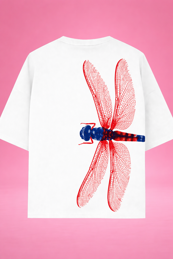 Crimson Drift Dragonfly Oversized T-Shirt