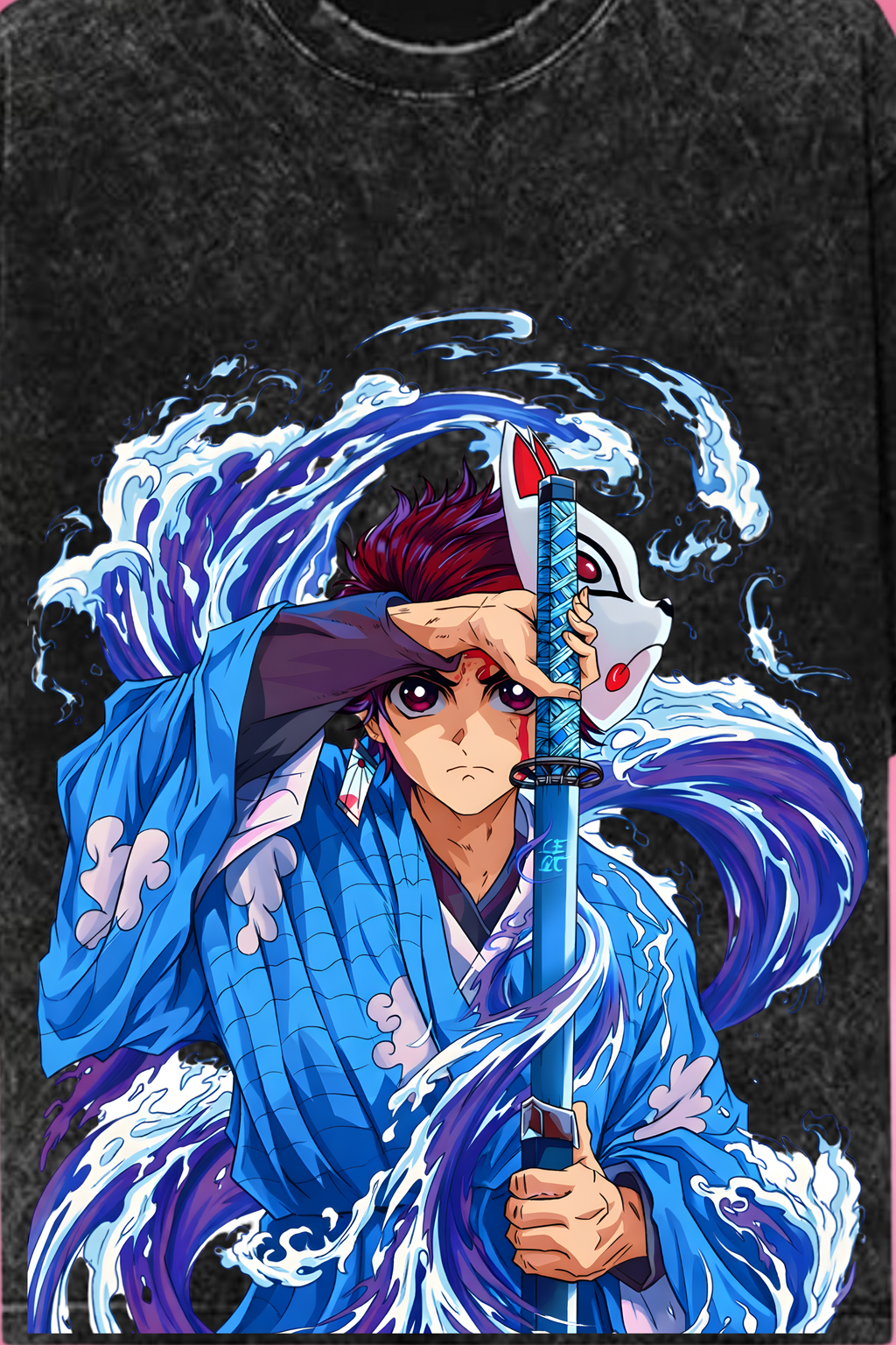 Aqua Blade Awakening Demon Slayer Acid Wash Oversized T-Shirt