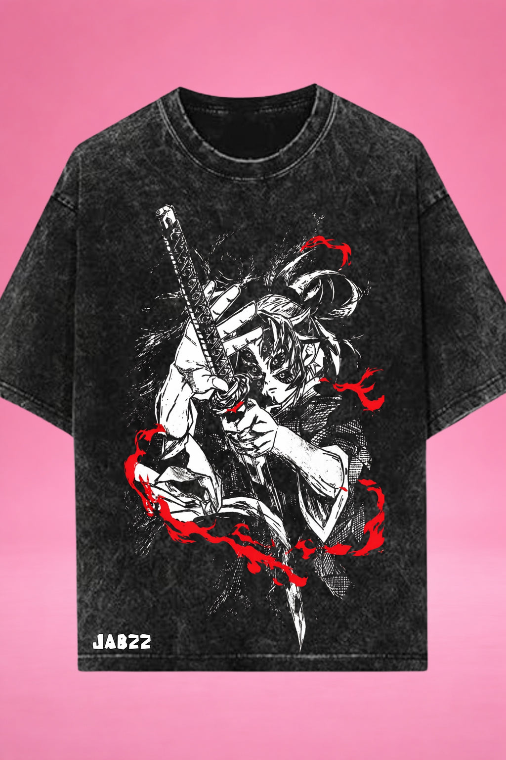 Moon-Blood Ascension Kokushibo Acid Wash Oversized T-Shirt