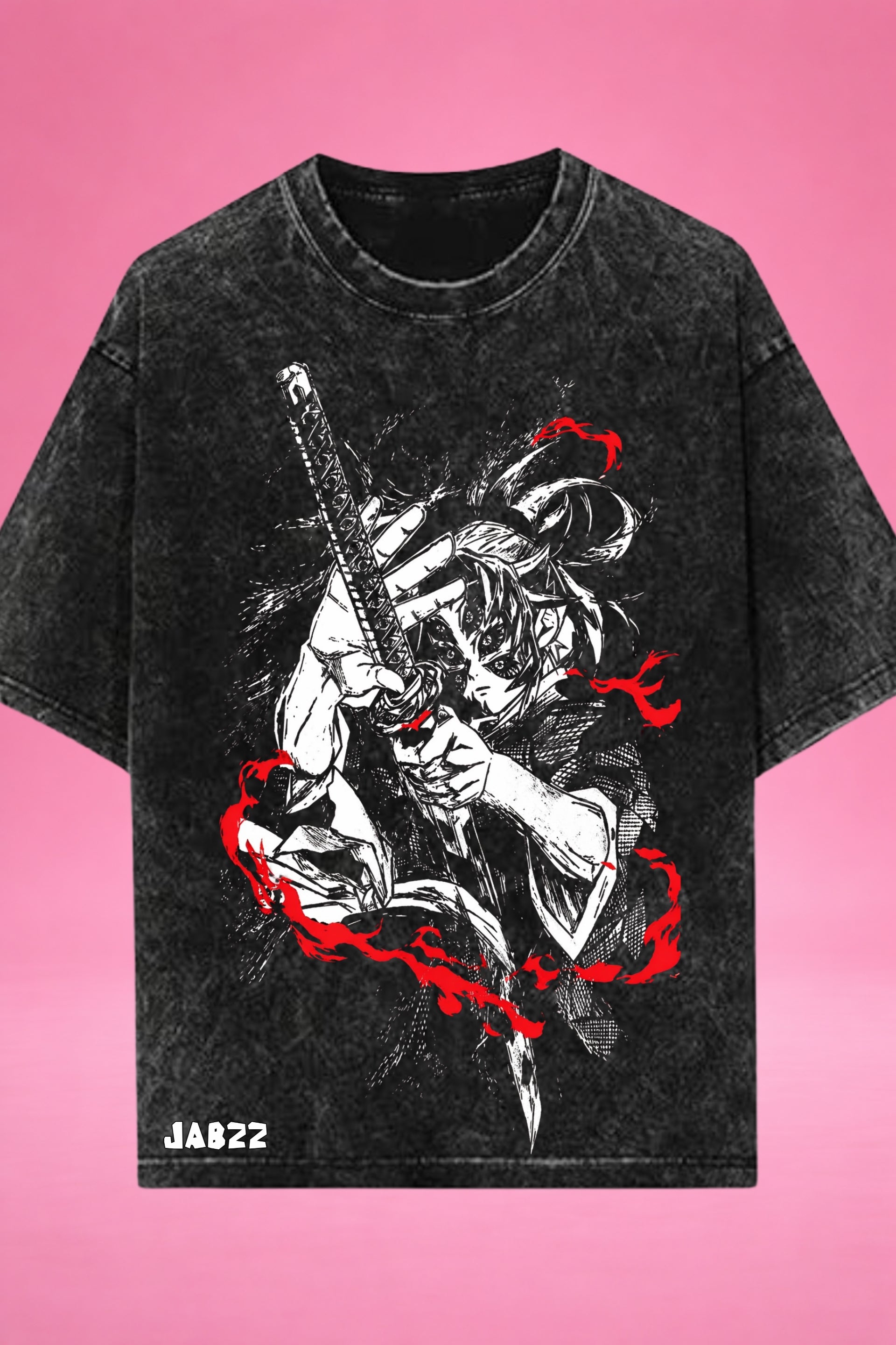Moon-Blood Ascension Kokushibo Acid Wash Oversized T-Shirt