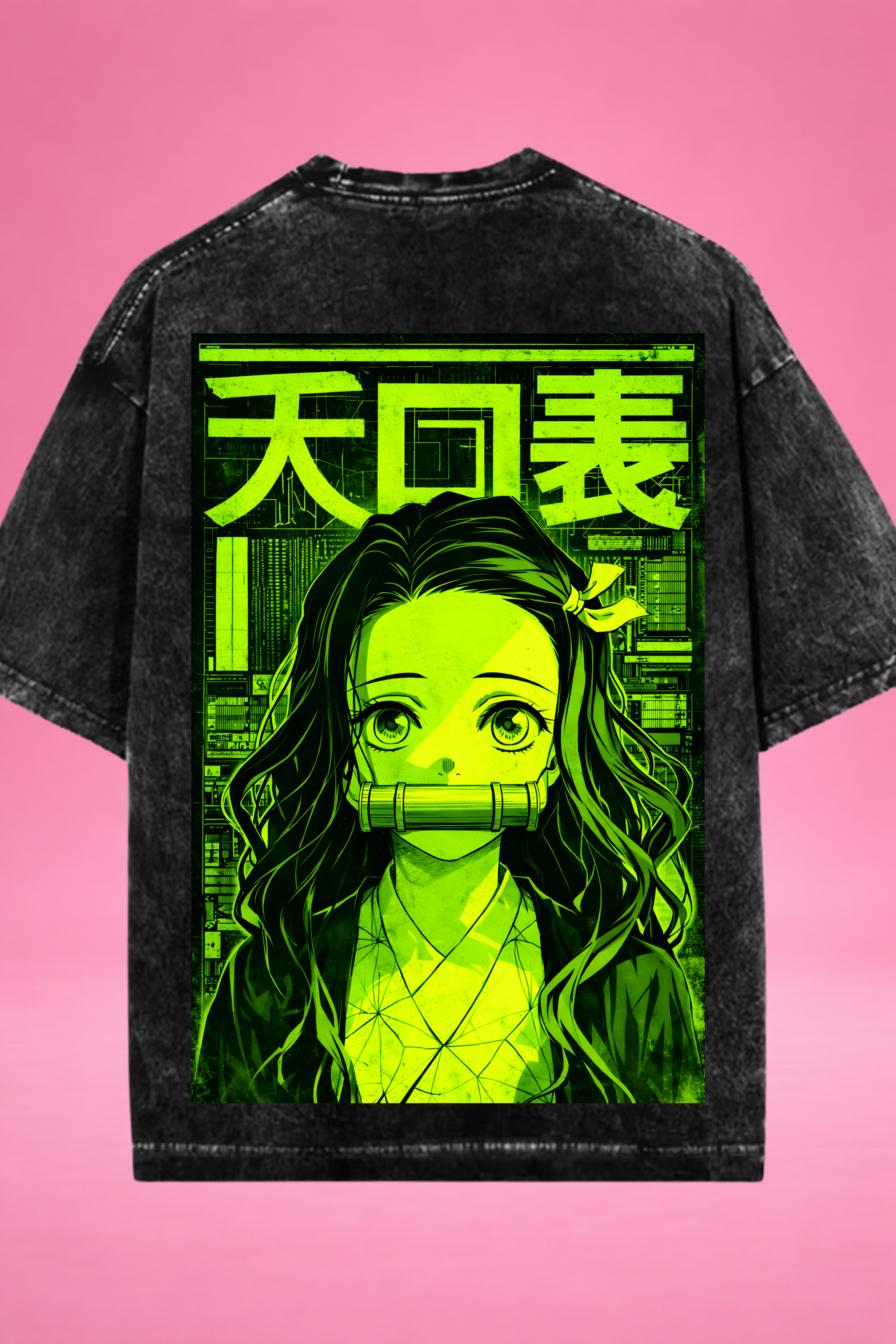 Silent Ember Nezuko Demon Slayer Acid Wash Oversized T-Shirt