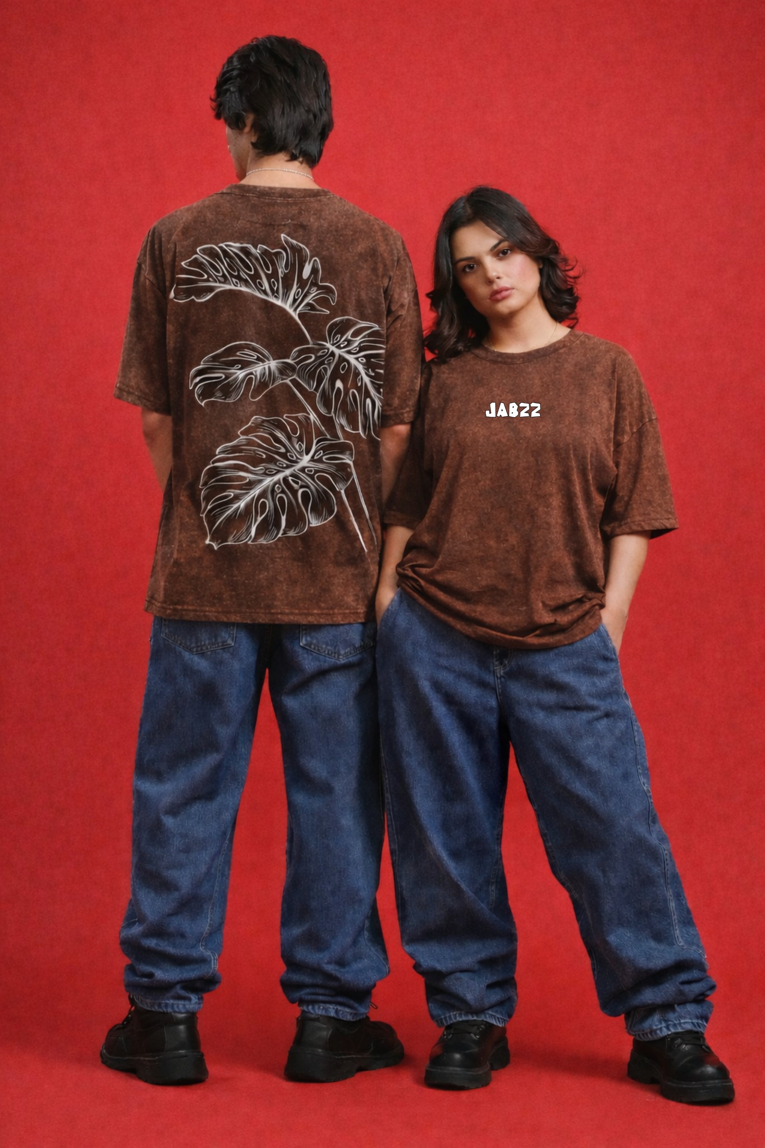 Noir Monstera Acid Wash Oversized T-Shirt