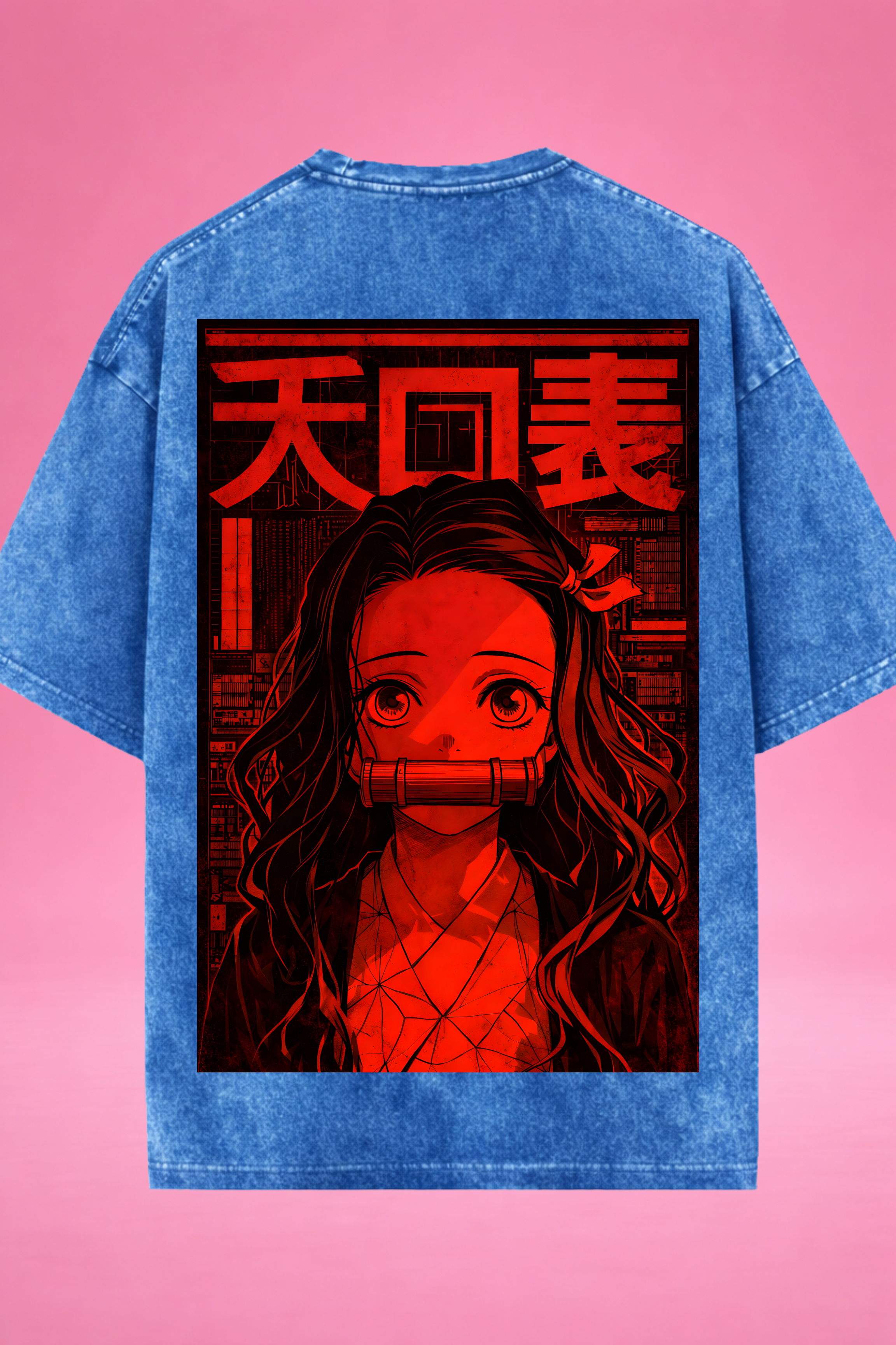 Silent Ember Nezuko Demon Slayer Acid Wash Oversized T-Shirt