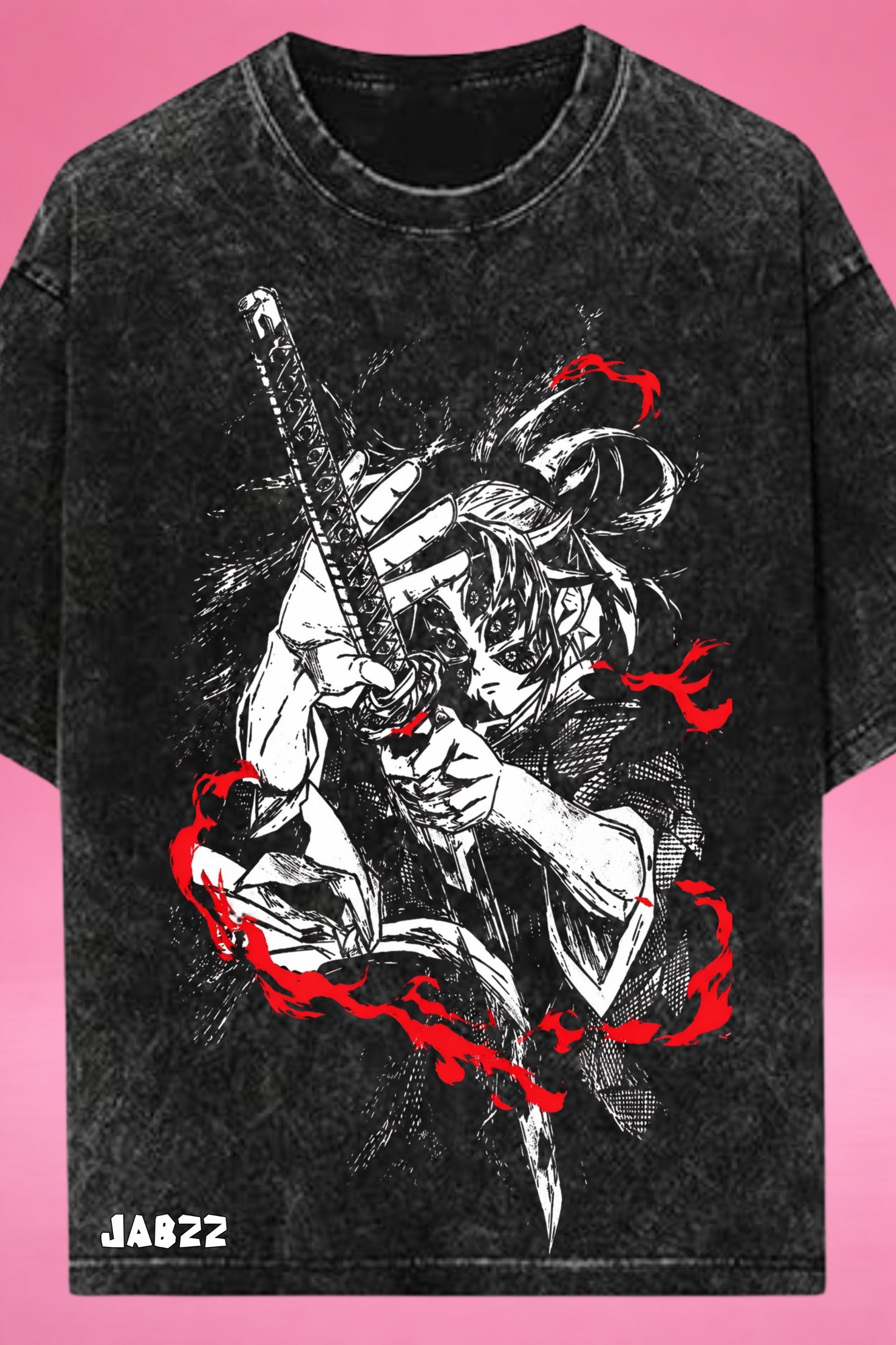 Moon-Blood Ascension Kokushibo Acid Wash Oversized T-Shirt
