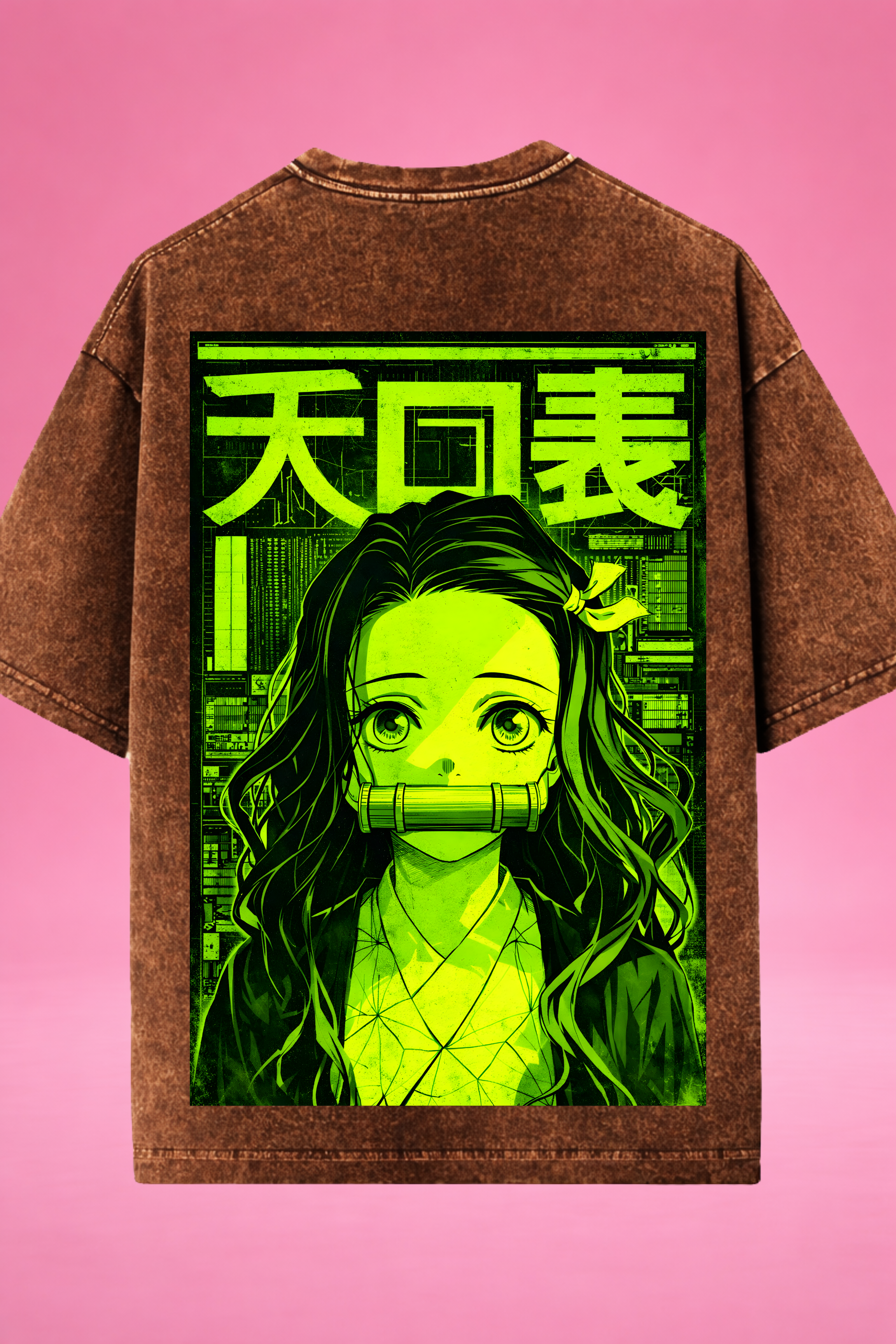 Silent Ember Nezuko Demon Slayer Acid Wash Oversized T-Shirt
