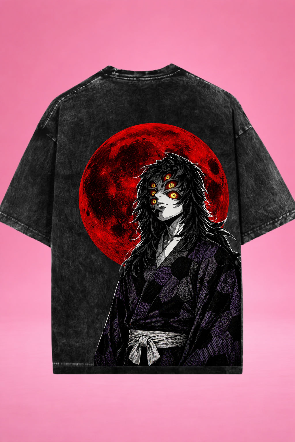 Moon of Six Eyes Kokushibo Demon Slayer Acid Wash Oversized T-Shirt