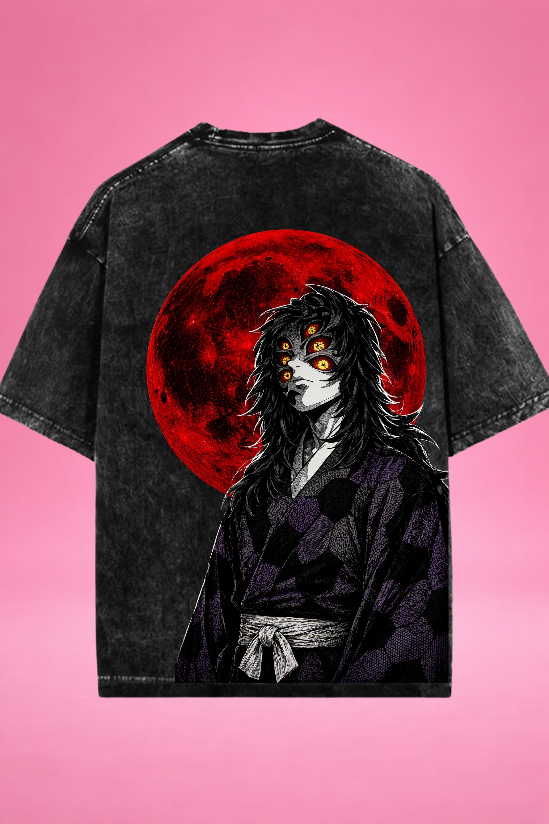 Moon of Six Eyes Kokushibo Demon Slayer Acid Wash Oversized T-Shirt