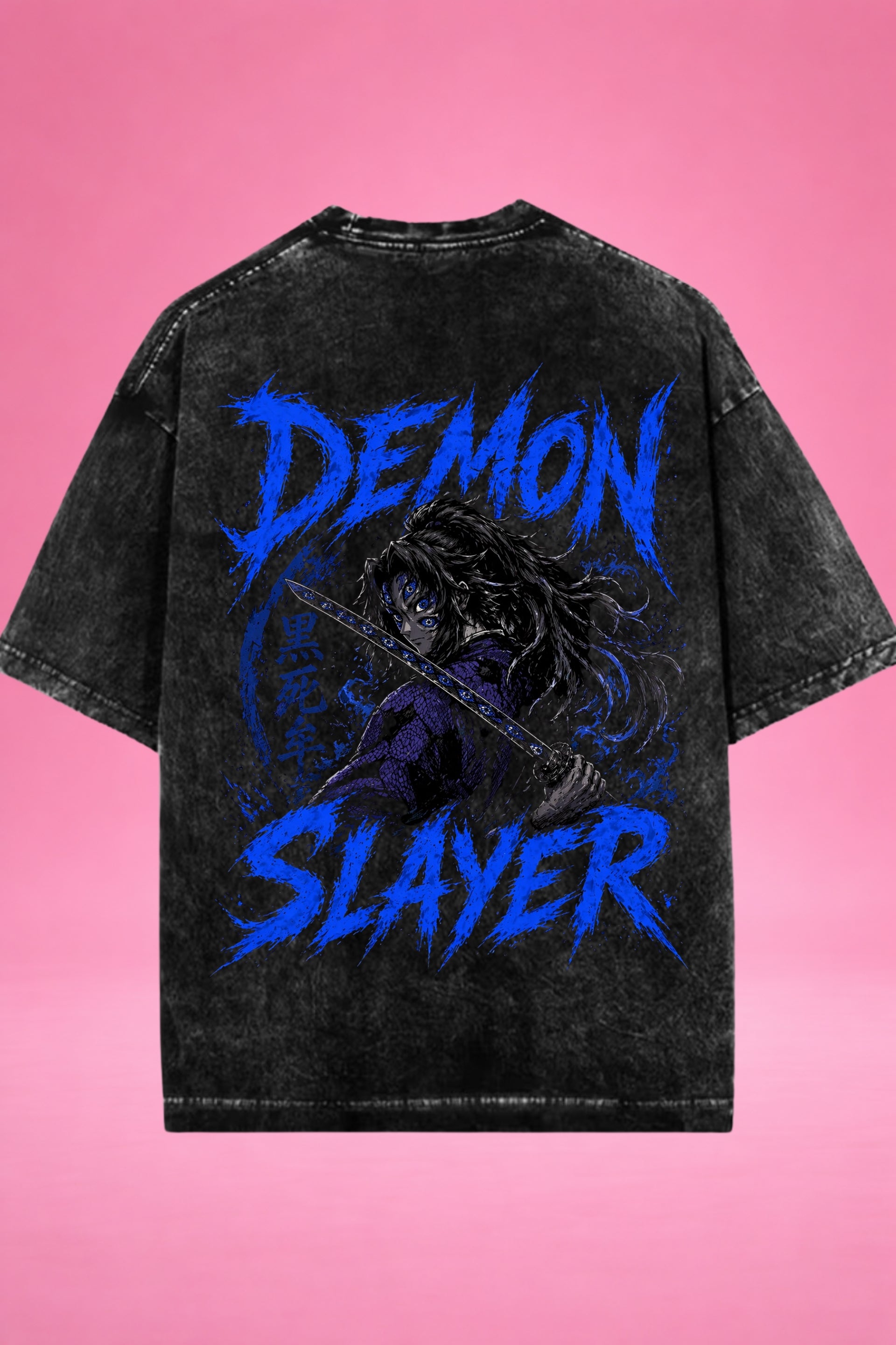 Moon-Blood Ascension Kokushibo Acid Wash Oversized T-Shirt