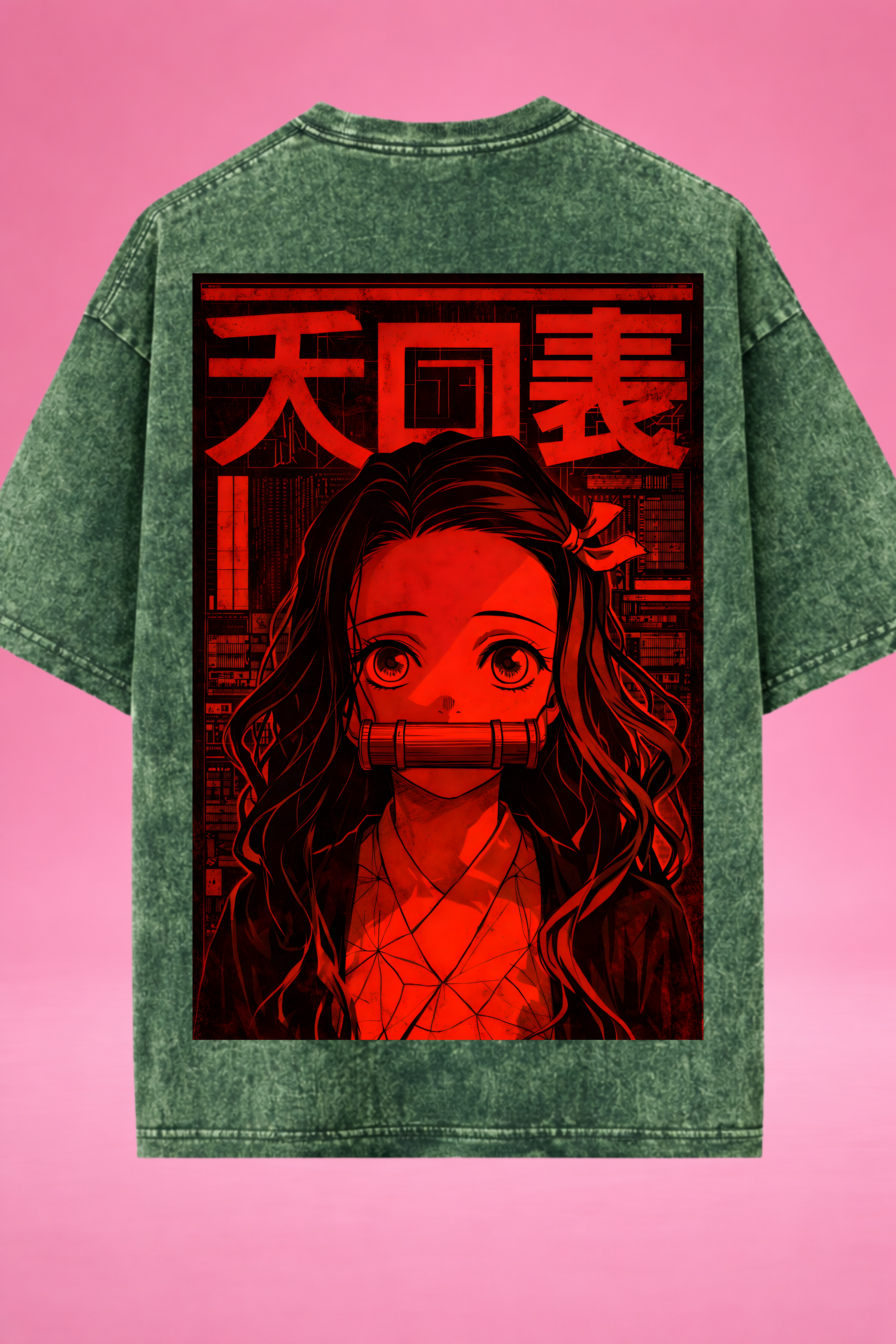 Silent Ember Nezuko Demon Slayer Acid Wash Oversized T-Shirt