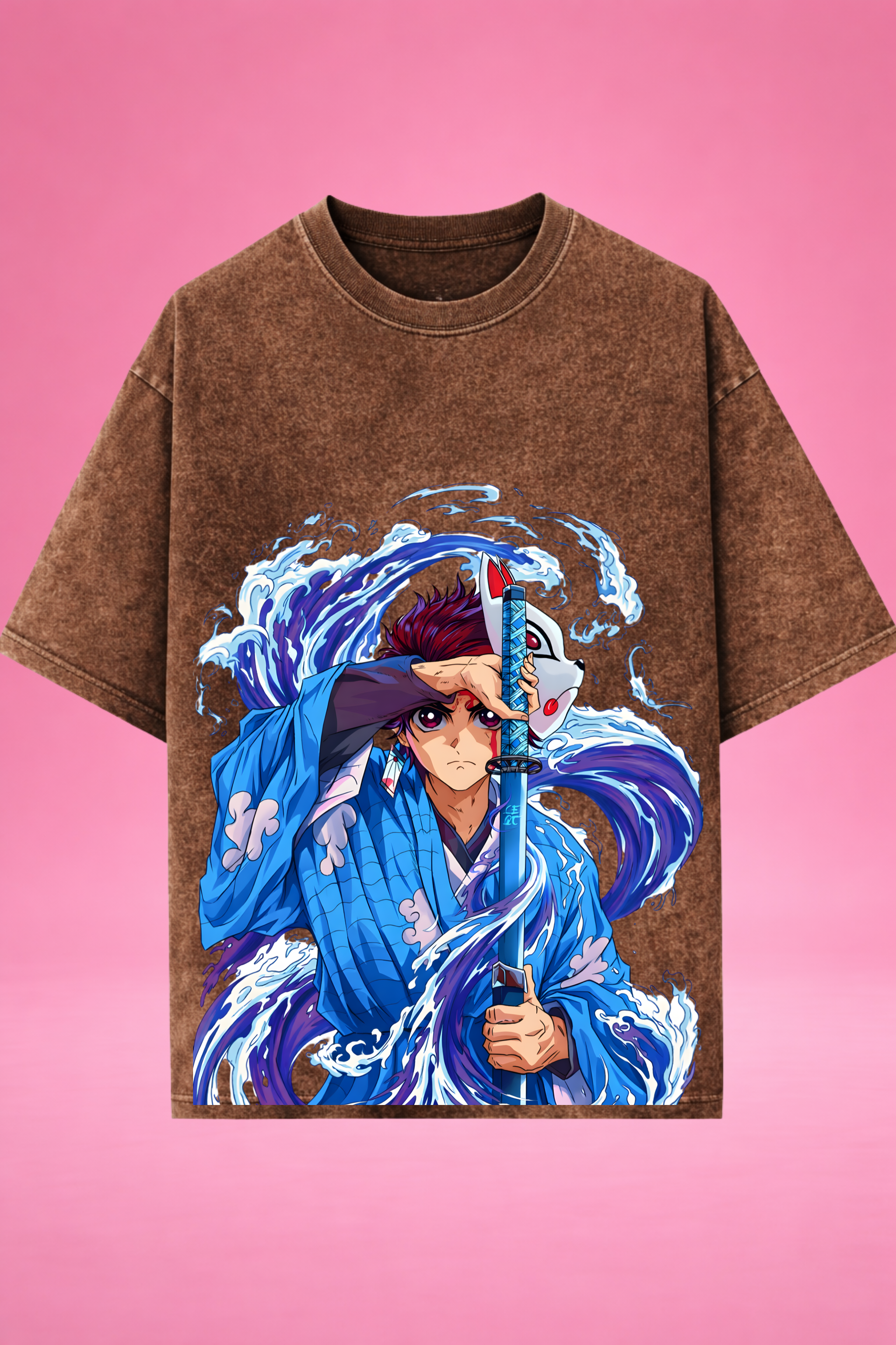 Aqua Blade Awakening Demon Slayer Acid Wash Oversized T-Shirt