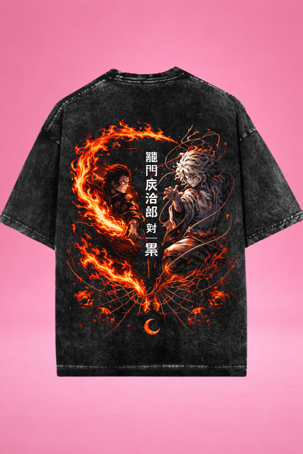 Inferno Clash Demon Slayer Acid Wash Oversized T-Shirt