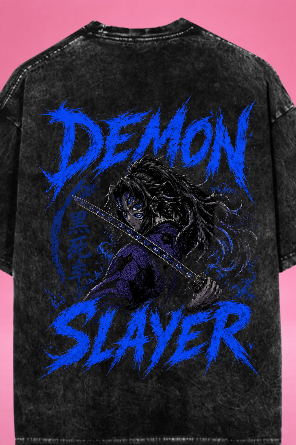 Moon-Blood Ascension Kokushibo Acid Wash Oversized T-Shirt