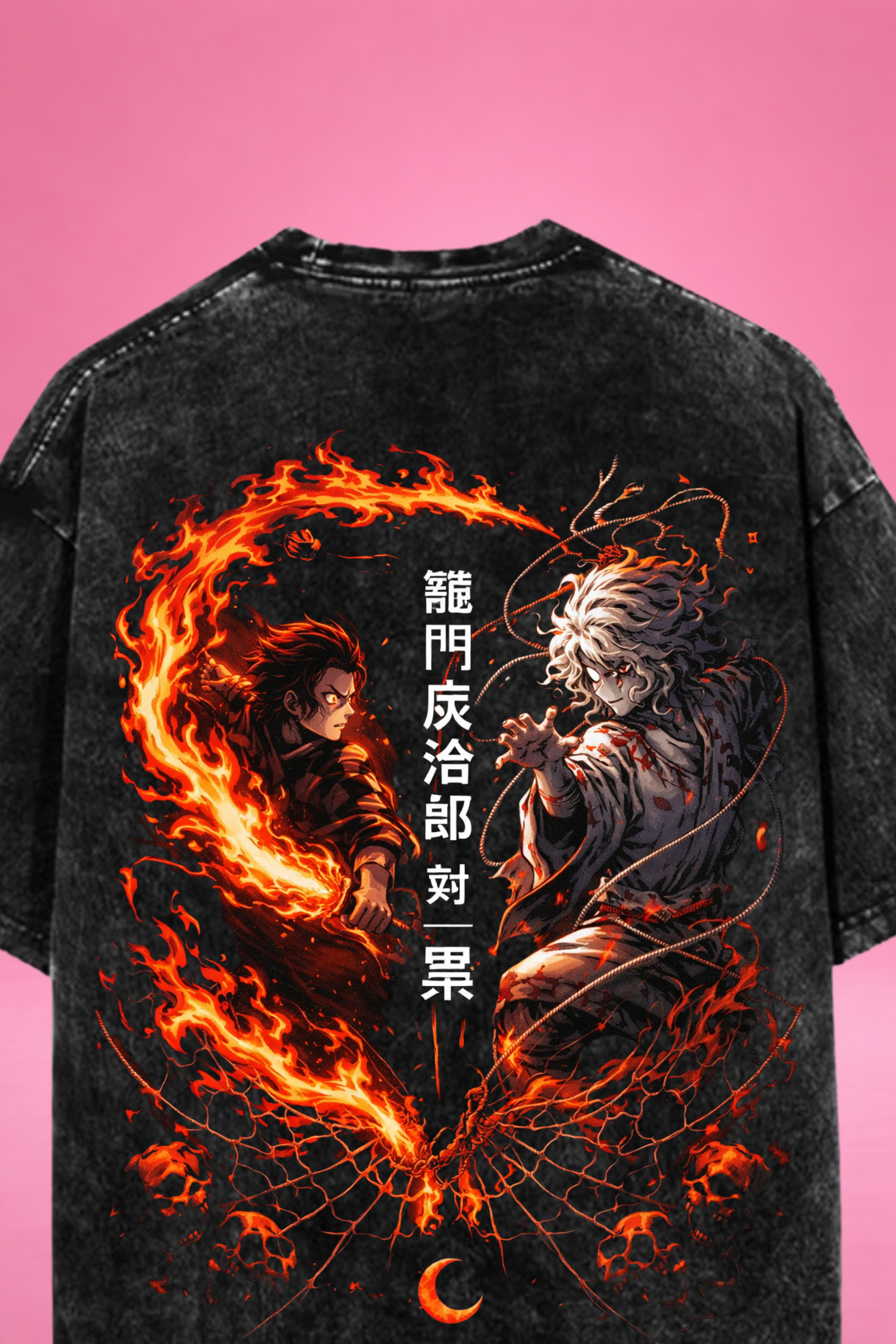 Inferno Clash Demon Slayer Acid Wash Oversized T-Shirt