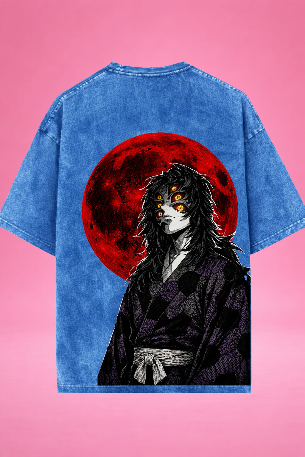 Moon of Six Eyes Kokushibo Demon Slayer Acid Wash Oversized T-Shirt