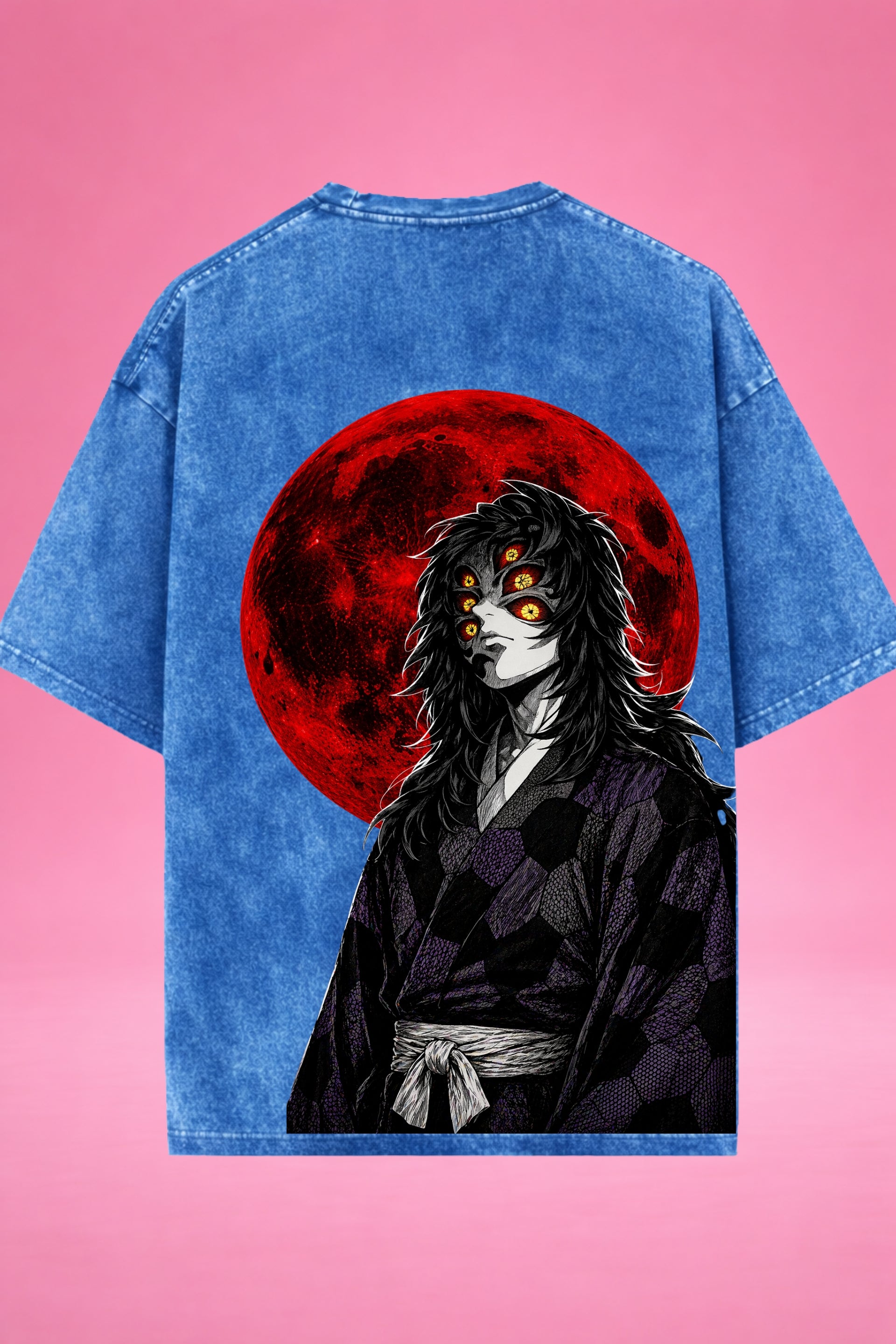 Moon of Six Eyes Kokushibo Demon Slayer Acid Wash Oversized T-Shirt
