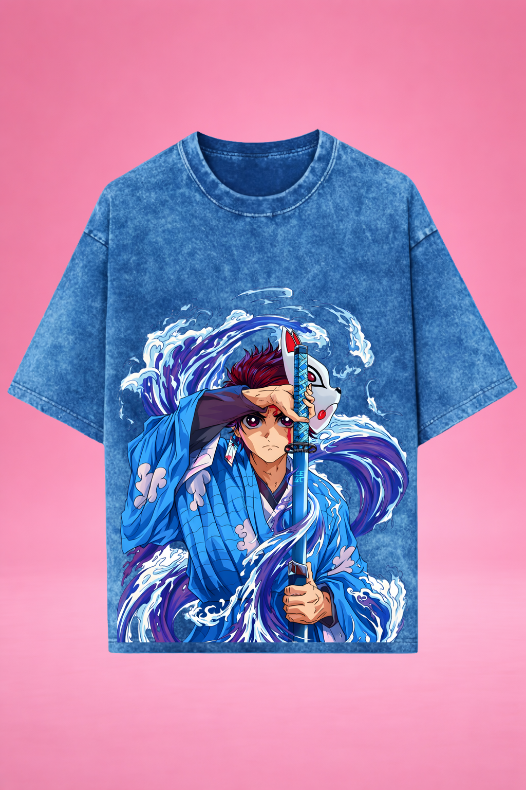 Aqua Blade Awakening Demon Slayer Acid Wash Oversized T-Shirt