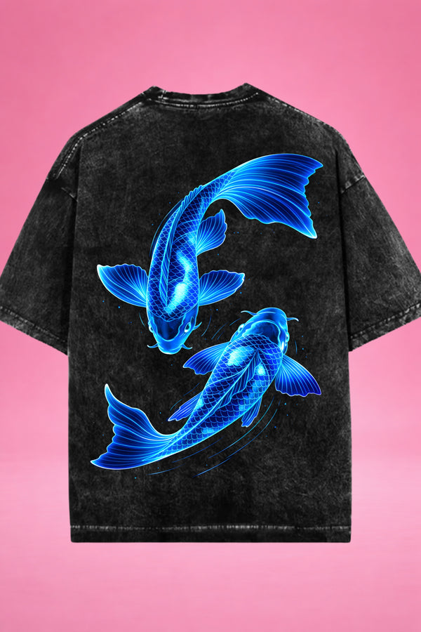 Neon Koi Flow Acid Wash Oversized T-Shirt