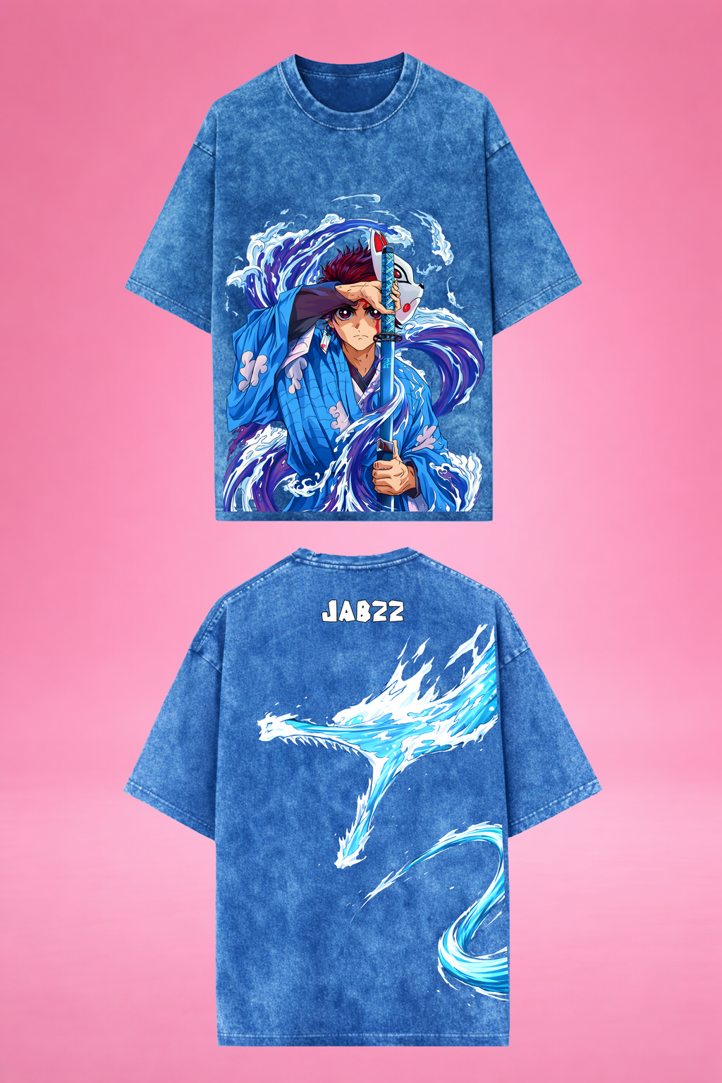 Aqua Blade Awakening Demon Slayer Acid Wash Oversized T-Shirt