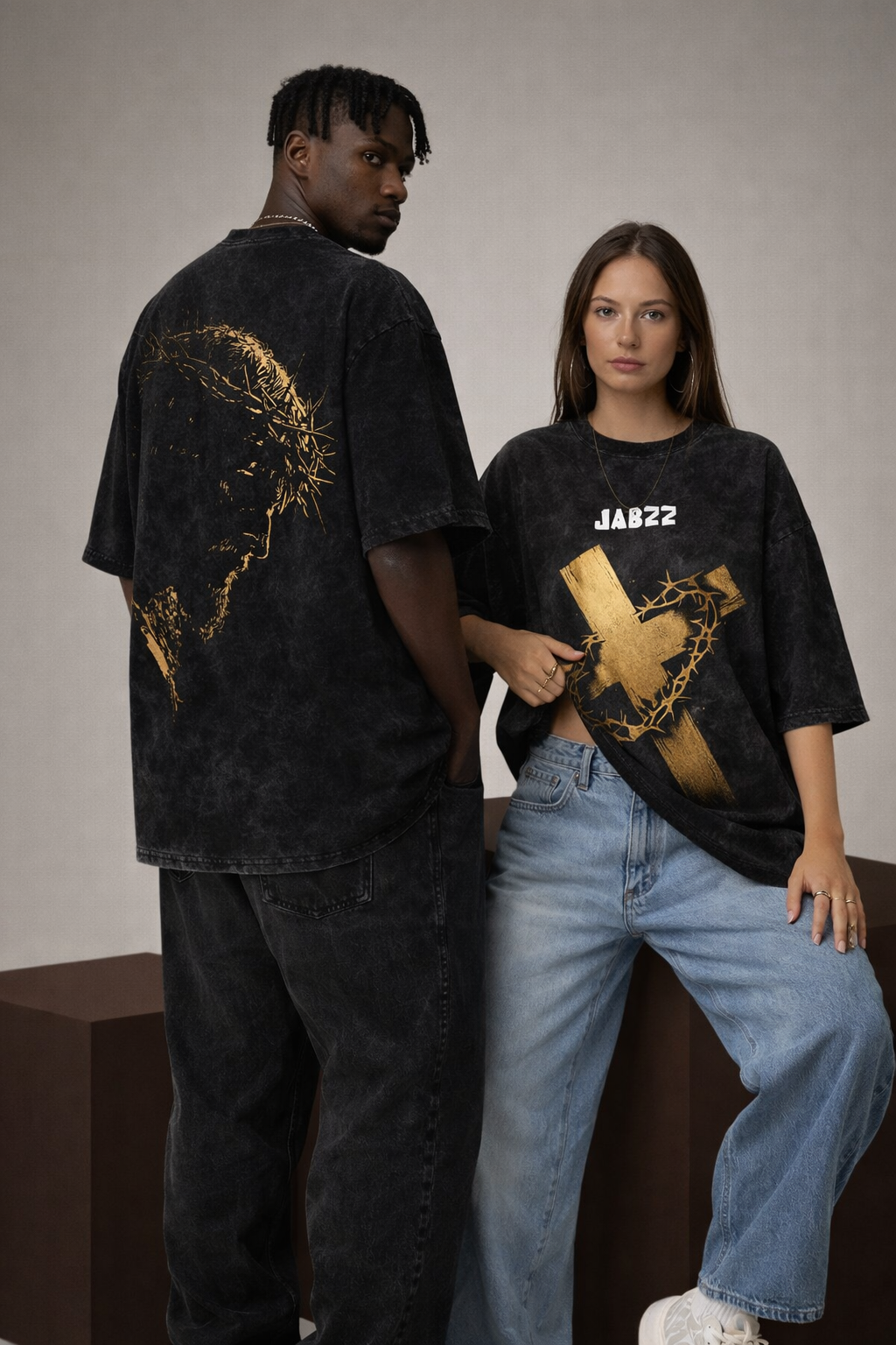 Crown of Sacrifice Acid Wash Oversized T-Shirt