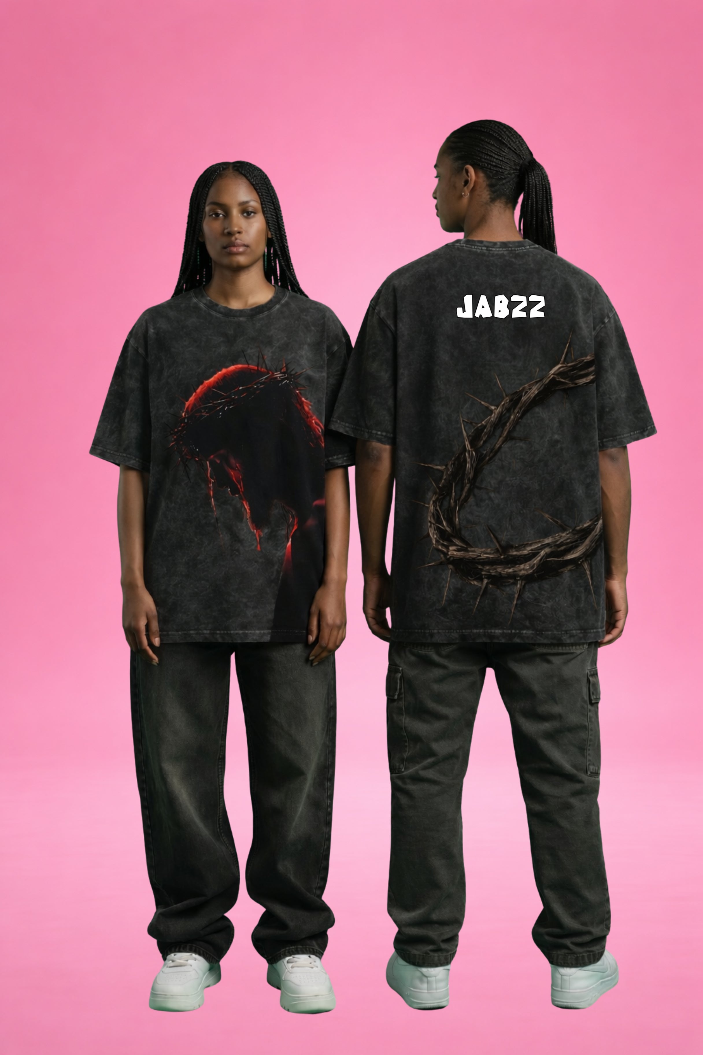 Sacred Silence: Crown of Thorns Acid Wash Oversized T-Shirt