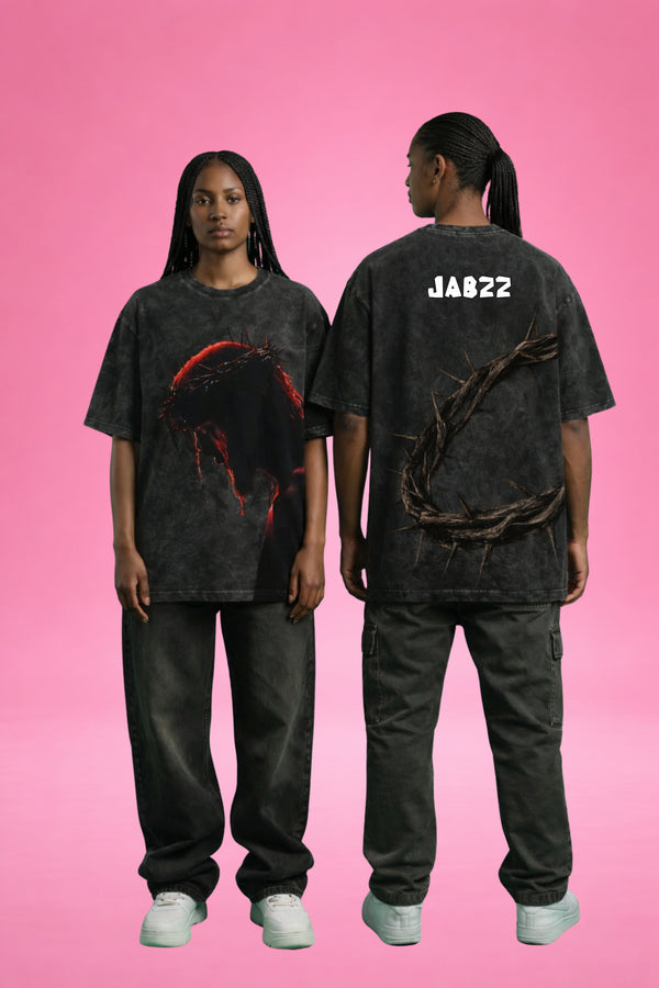 Sacred Silence: Crown of Thorns Acid Wash Oversized T-Shirt